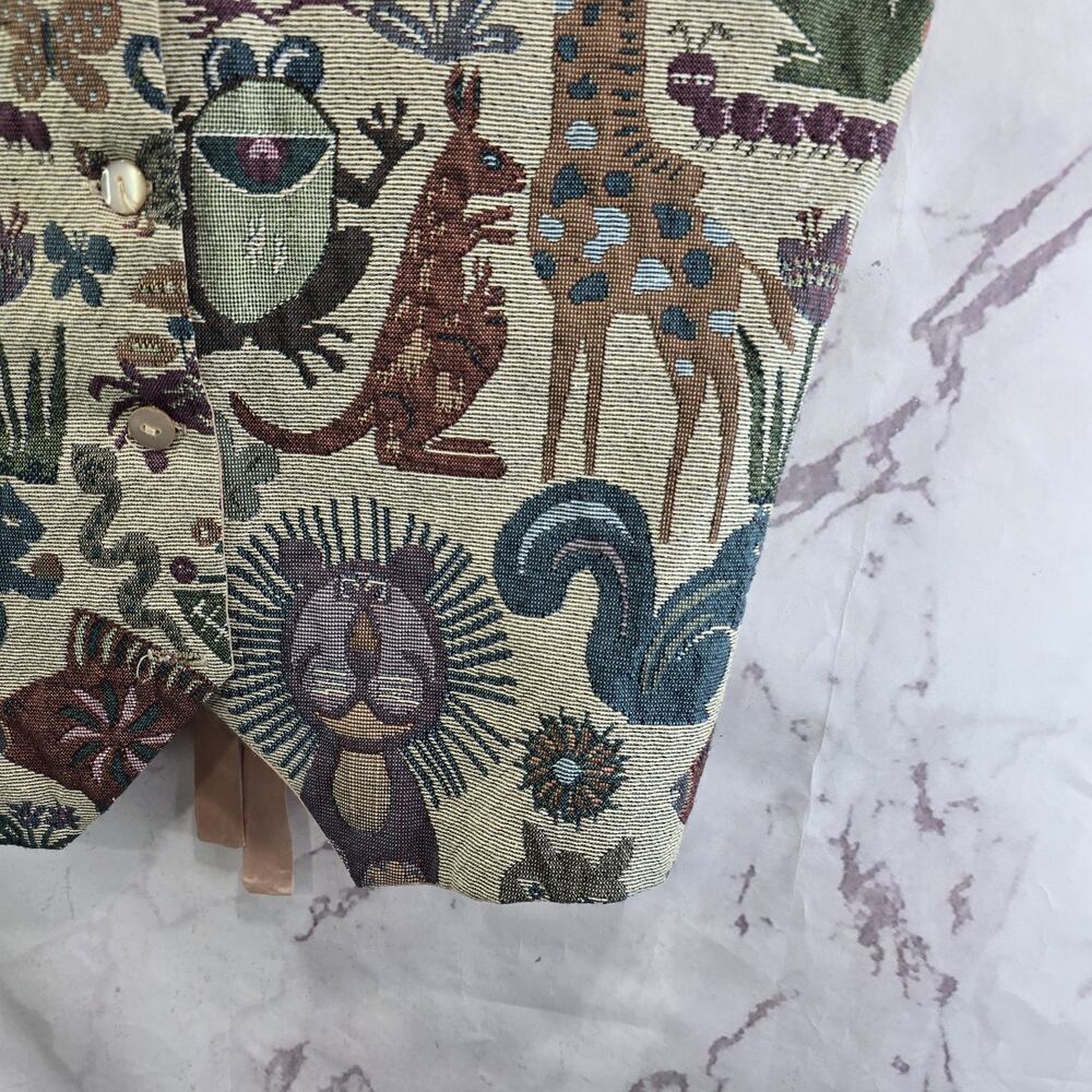 Vintage Tapestry Vest Womens Large Animal Squirrel Frog Woven Carpet Safari - Picture 3 of 10